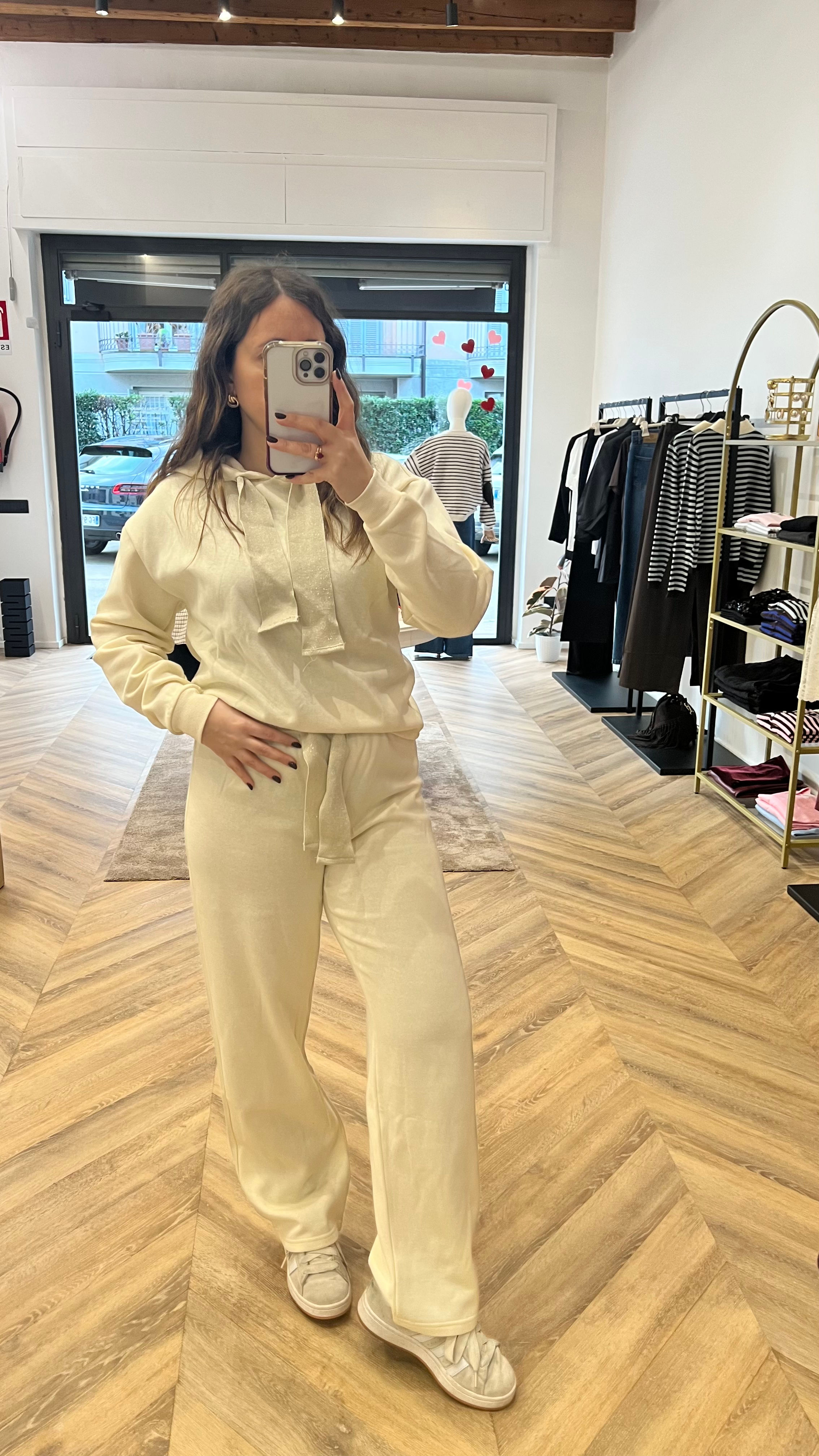 Pantalone crema con coulisse glitter oro 