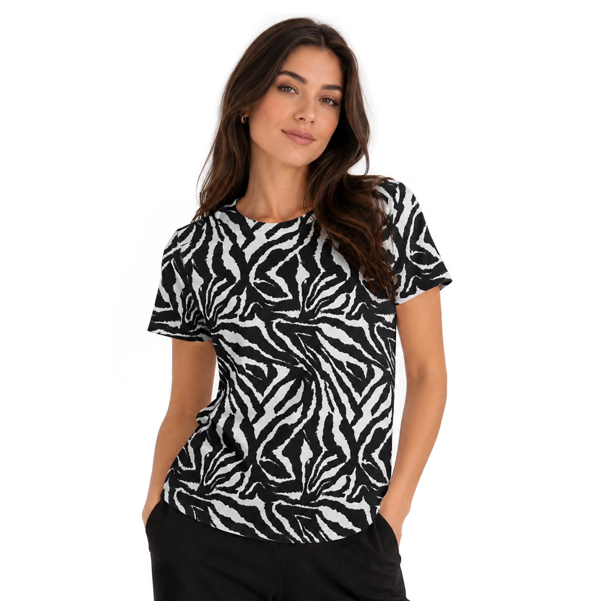 Blusa Manga Corta Lia Animal Print Cebra Romanella