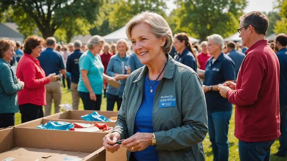 Eye-level view of Nancy Widman engaging in community service event