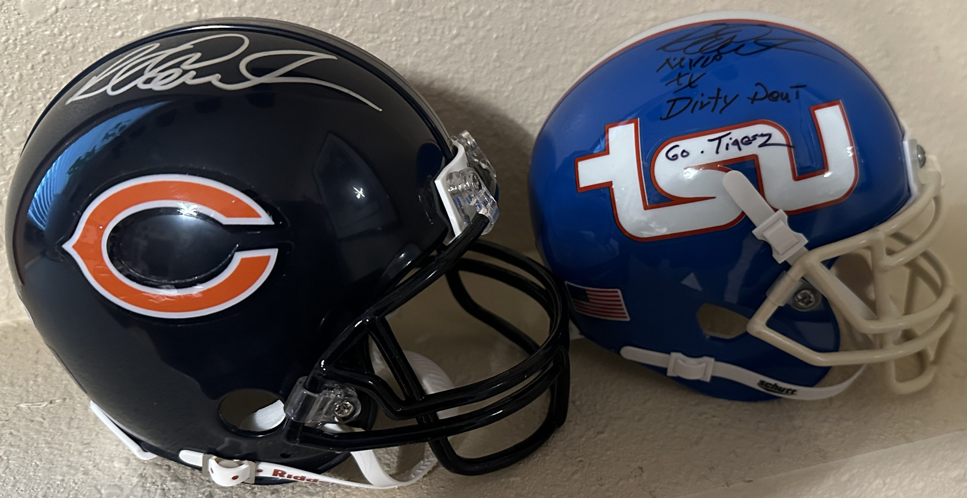RICHARD DENT SIGNED BEARS SUPER BOWL XX MINI HELMET & TSU MINI HELMET