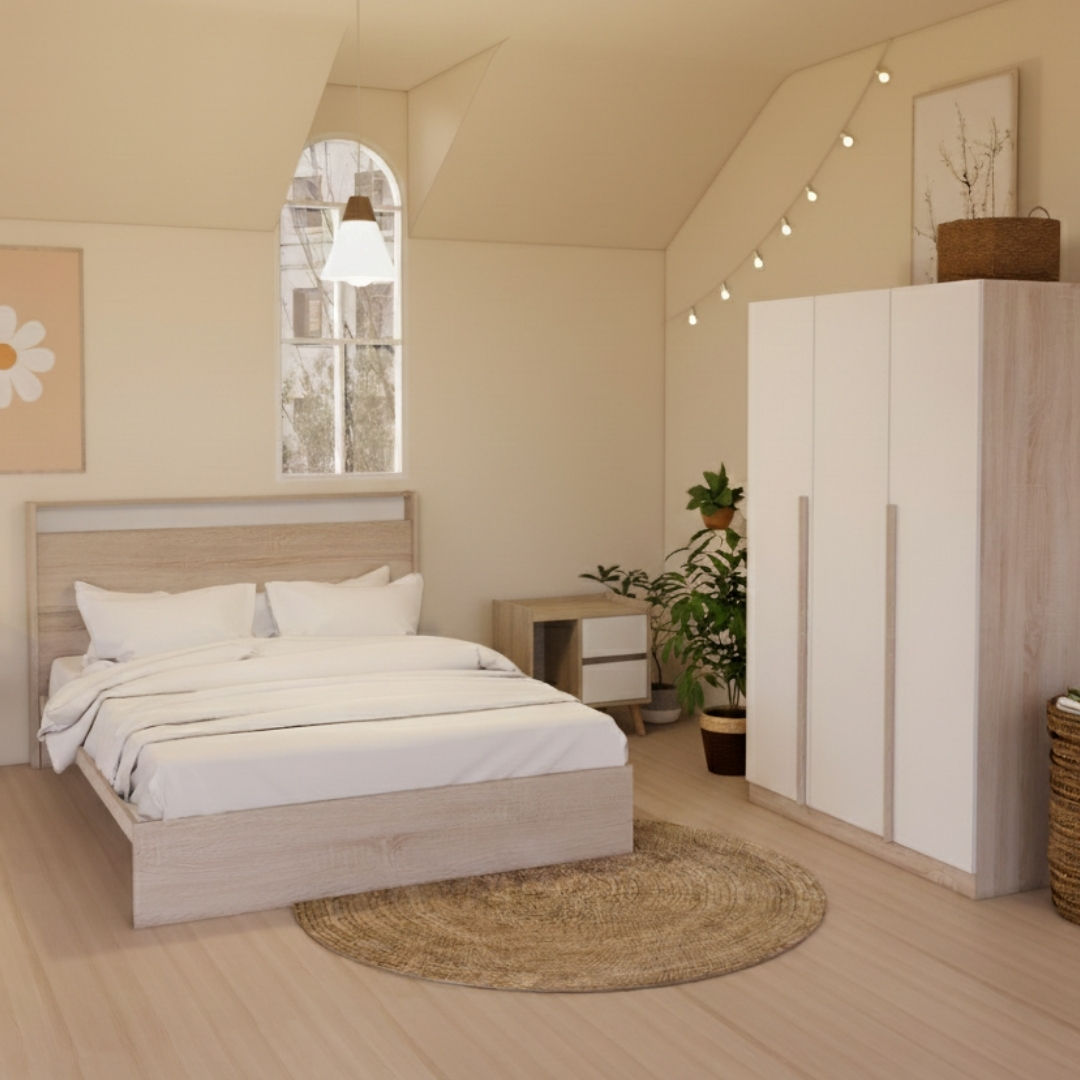 ชุดห้องนอน Kyoto5&Remus-C&Cathal-B สีโซลิดโอ๊คตัดสีขาว