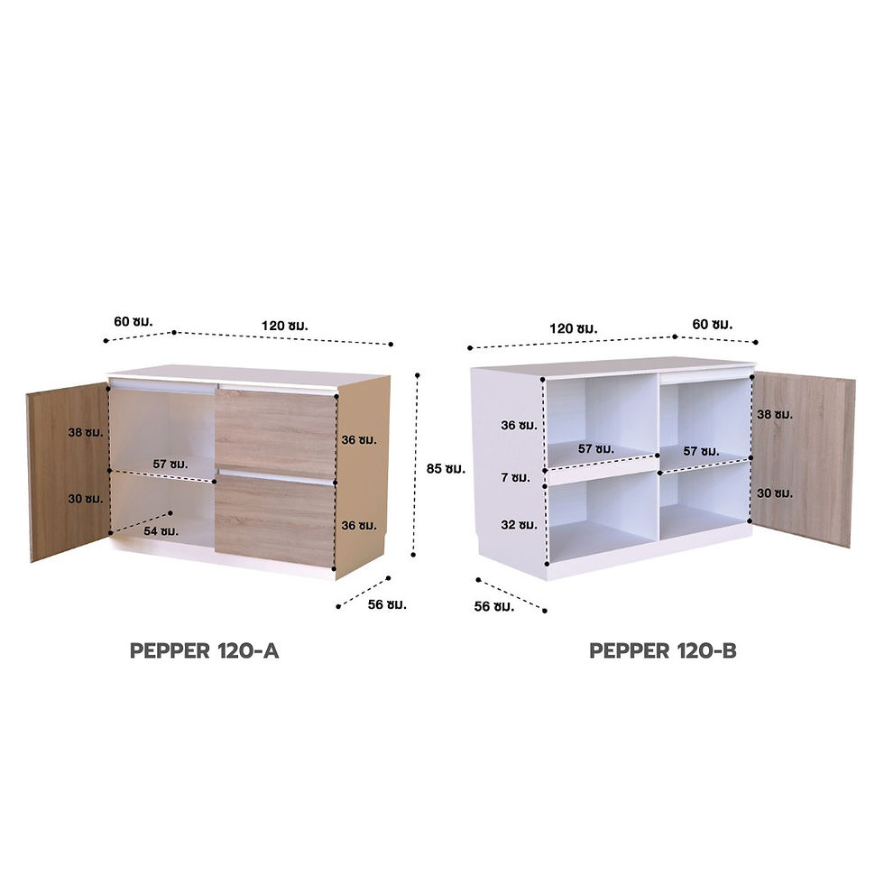 ภาพขนาดย่อ: เคาน์เตอร์ครัว รุ่น PEPPER 120-A&B สีขาวตัดสีโซลิดโอ๊ค