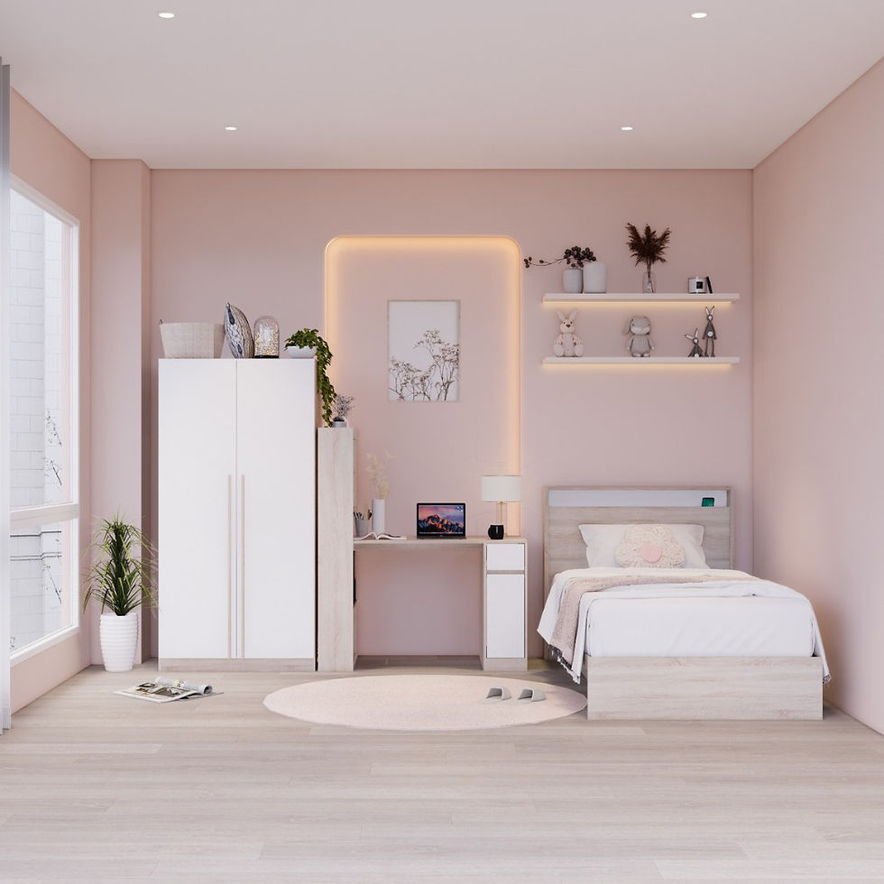 ภาพขนาดย่อ: ชุดห้องนอน KYOTO 3.5 ฟุต + CONNA + GRANT สีโซลิดโอ๊คตัดสีขาว