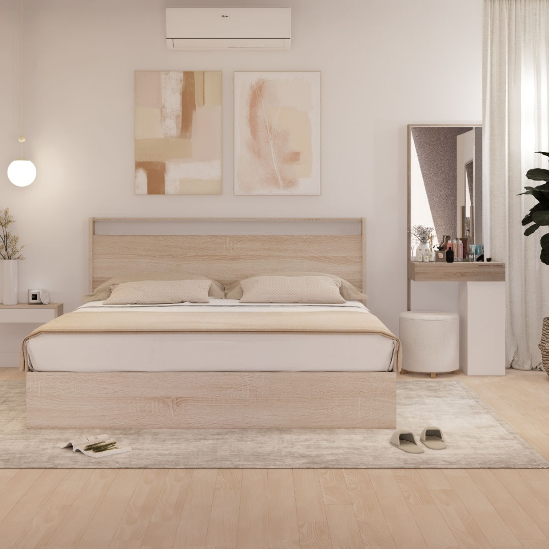 ชุดห้องนอน Kyoto6&PhilaDT60 สีโซลิดโอ๊คตัดสีขาว&สตูลHobie สีขาว