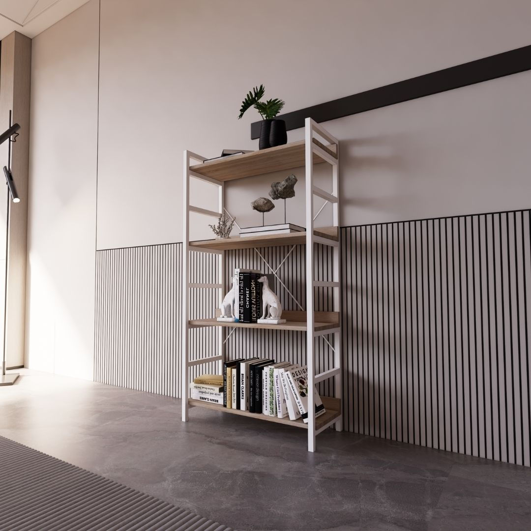 ชั้นวางของ 4 ชั้น รุ่น MODIE-B สีโซลิดโอ๊คตัดสีขาว