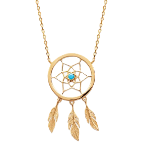 Collier attrape rêve or 18K et turquoise synthétique Yhi Of Light bijou inspiré croyance pour femme connectée