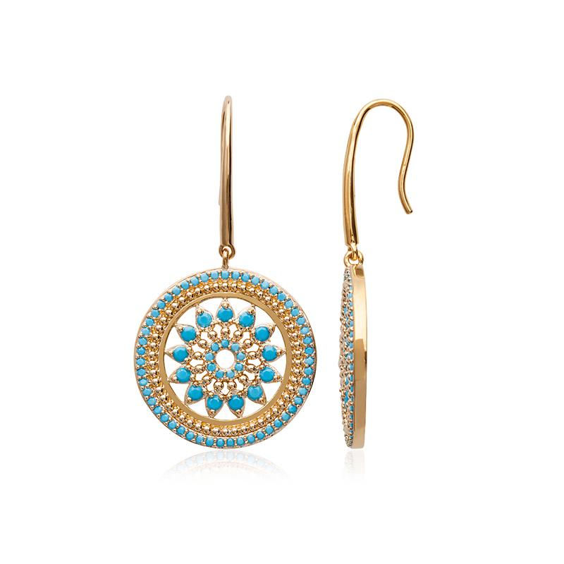 Boucles d'oreilles turquoise synthétique Yhi Of Light or 18K bijou inspiré civilisation pour femme