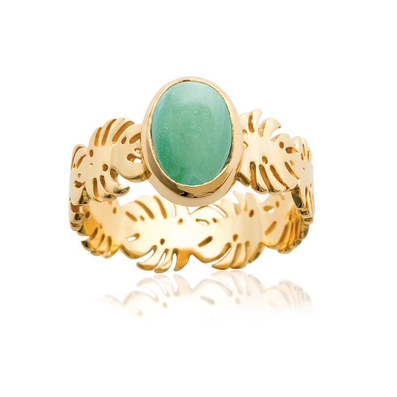 Miniature : Bague feuille exotique et aventurine or 18K Yhi Of Light bijou inspiré nature pour femme liée à la terre Gaïa