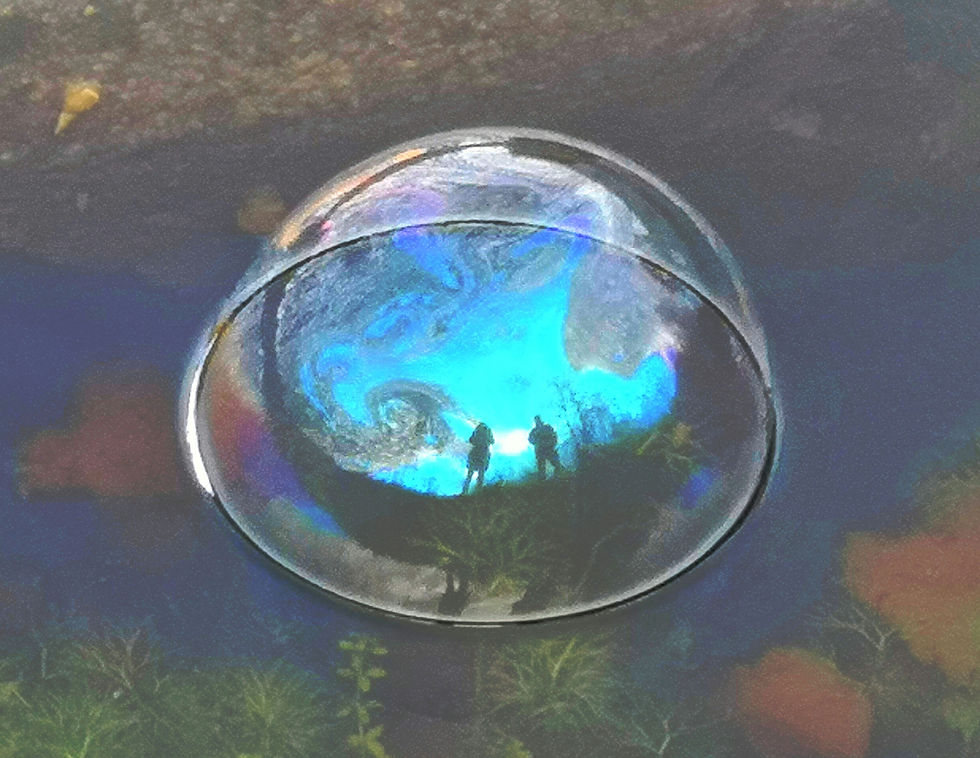 Symbolic bubble reflecting two beings, illustrating perception and spiritual awareness. ©2021 www.higherconsciousnessenergy.com