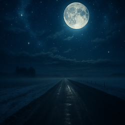 Moonlit road symbolising receiving answers through the Subconscious during the Quantum Healing Hypnosis Technique QHHT Session in Amsterdam