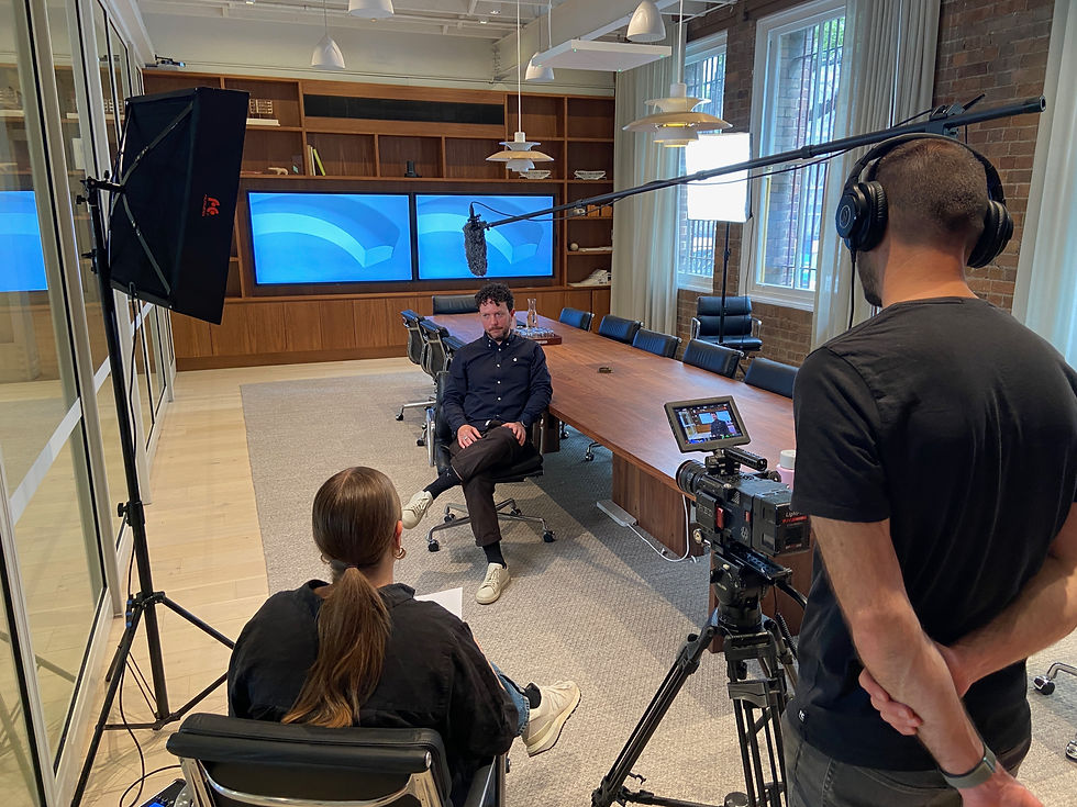 Filming an interview video