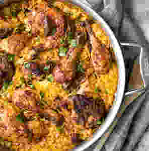 One Pan Crispy Chicken and Turmeric Rice