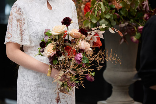 Glasshouse wedding Auckland hanging floral installation 