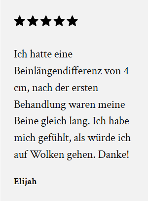 Kundenfeedback nach einer energetischen Wirbelsäulenbegradigung