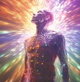 person die ein spirituelles-erwachen erlebt, KI-generiertes farbiges Bild, Kategorie Bild für Humanenergetik