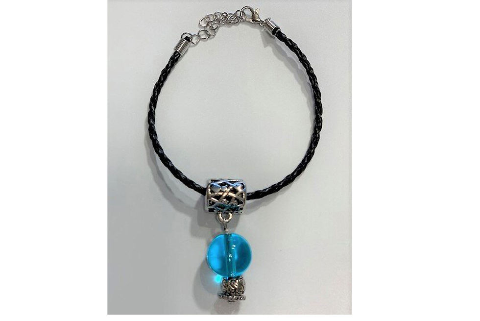 Black Leather Bracelet with Czech Glass - 16mm focal piece