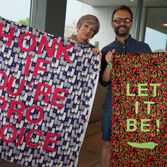 Protest banner making workshop at the Pulitzer foundation.