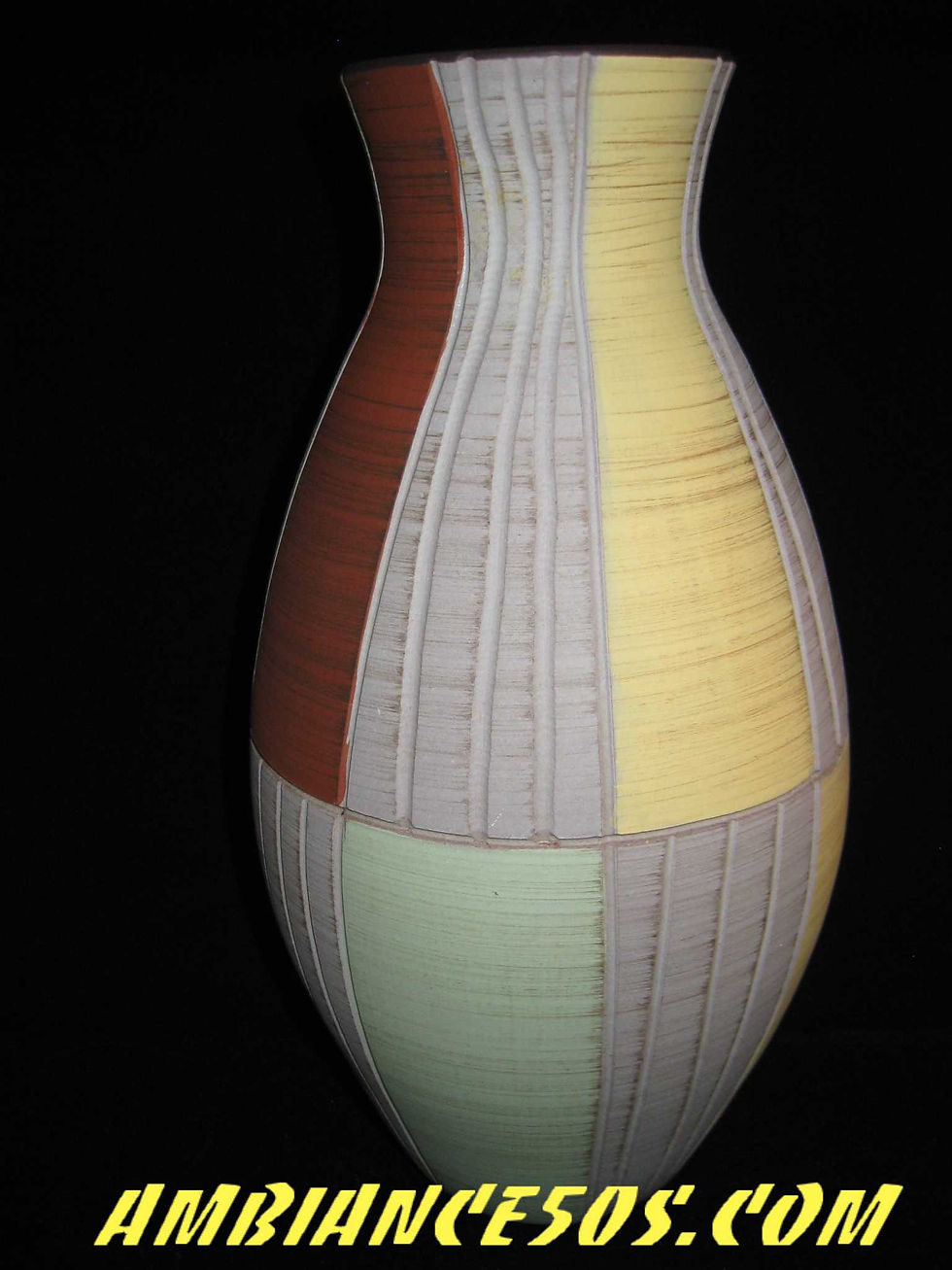 Miniature : Grand vase 50s poterie gris, jaune, vert et marron
