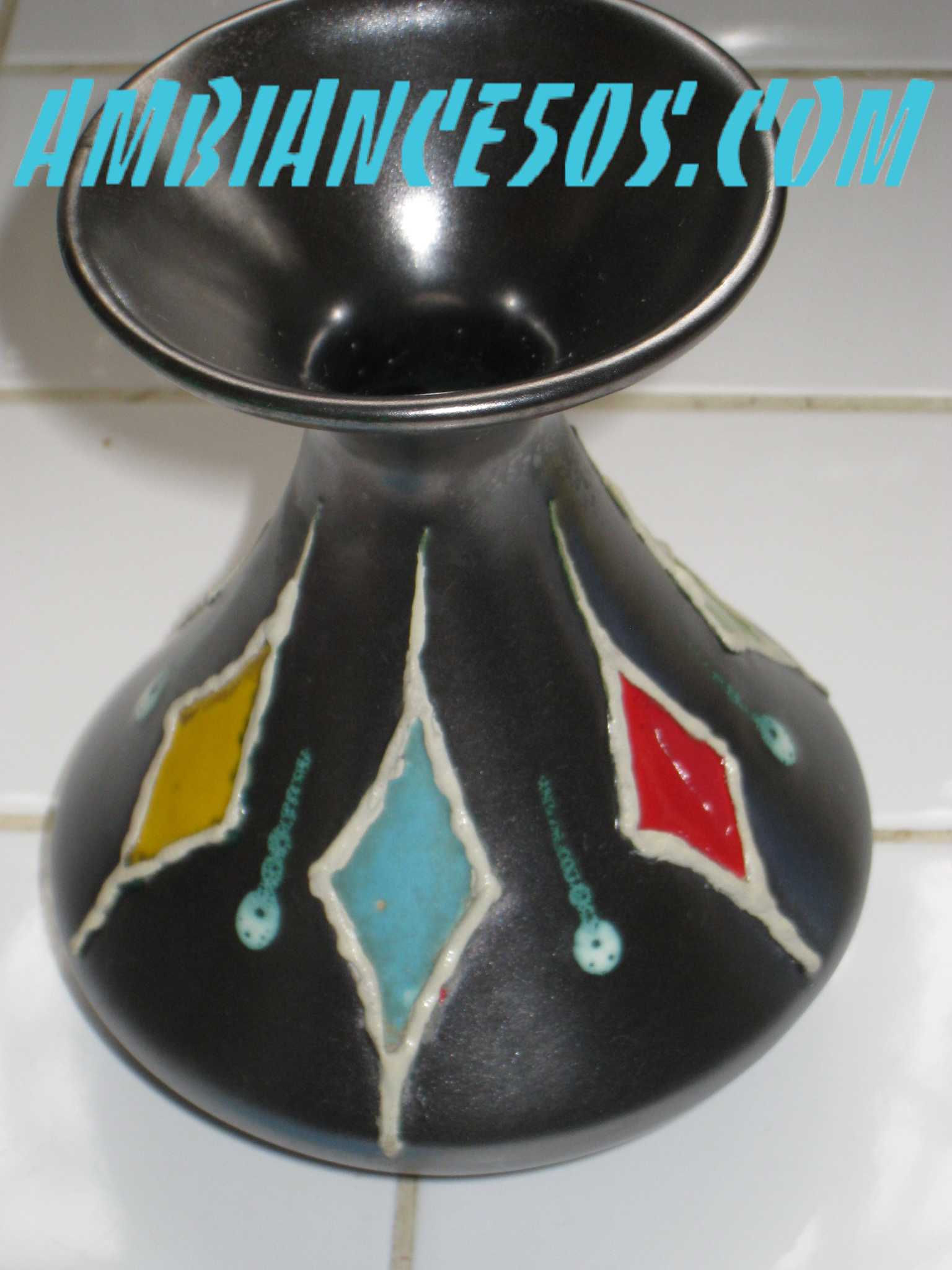 vase céramique italy vintage années 50 motif losange multicolore