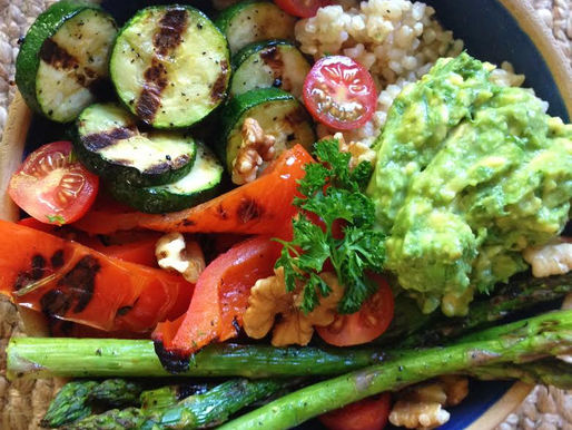 Mediterranean Spiced & Grilled Vegetable Rice Bowls with Avocado