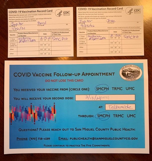 Proof of 1st Moderna vaccines in Telluride, Colorado