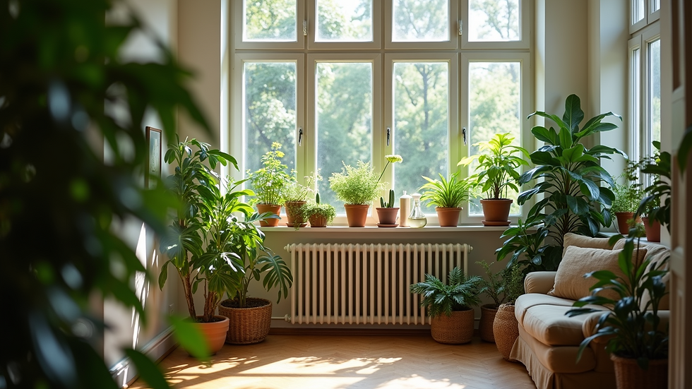 High angle view of a cozy room filled with various houseplants