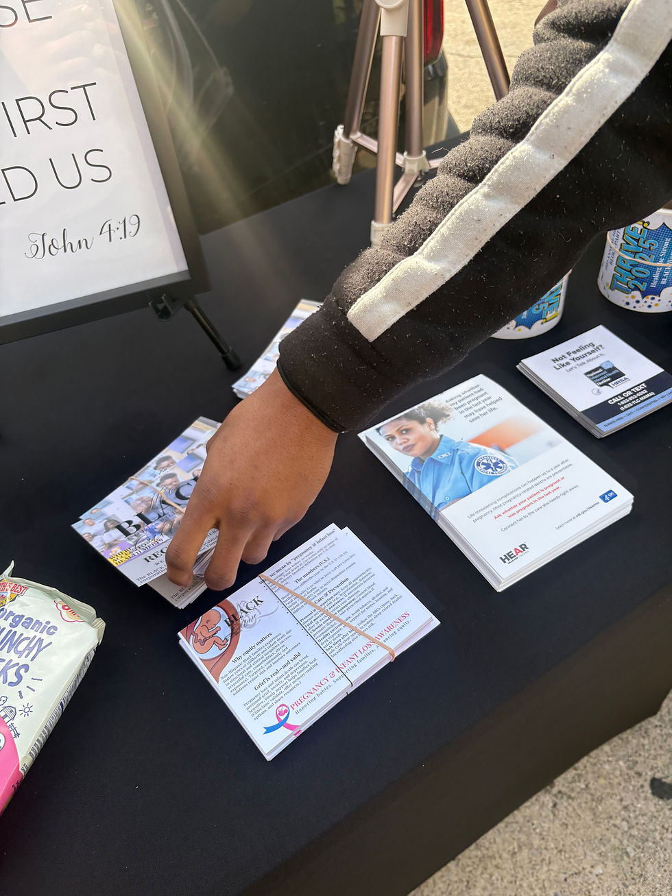 Close-up view of health education materials on maternal health and breastfeeding