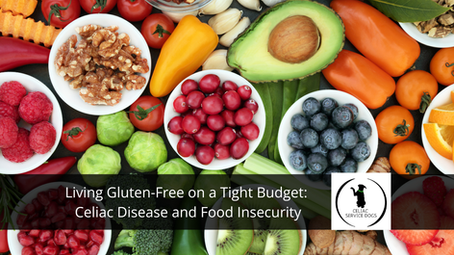 picture of fresh fruit, vegetables and nuts. Title Living Gluten-Free on a Tight Budget: Celiac Disease and Food Insecurity
