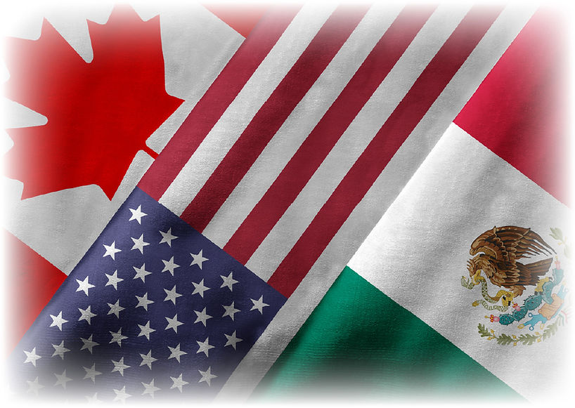 Canada, USA, and Mexico flags