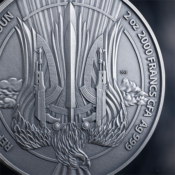 Срібна монета Армія дронів (Army of Drones) 2 oz — фрагмент аверсу крупним планом