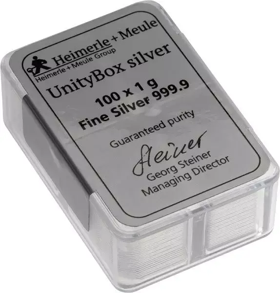 Срібний злиток Heimerle + Meule UnityBox 100 x 1 граму