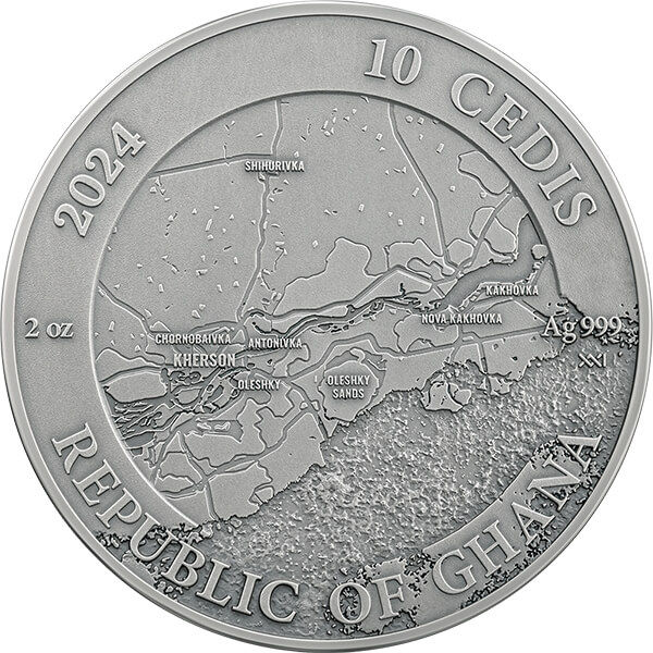 Срібна монета Звільнення Херсона 2 унцій Antique finish