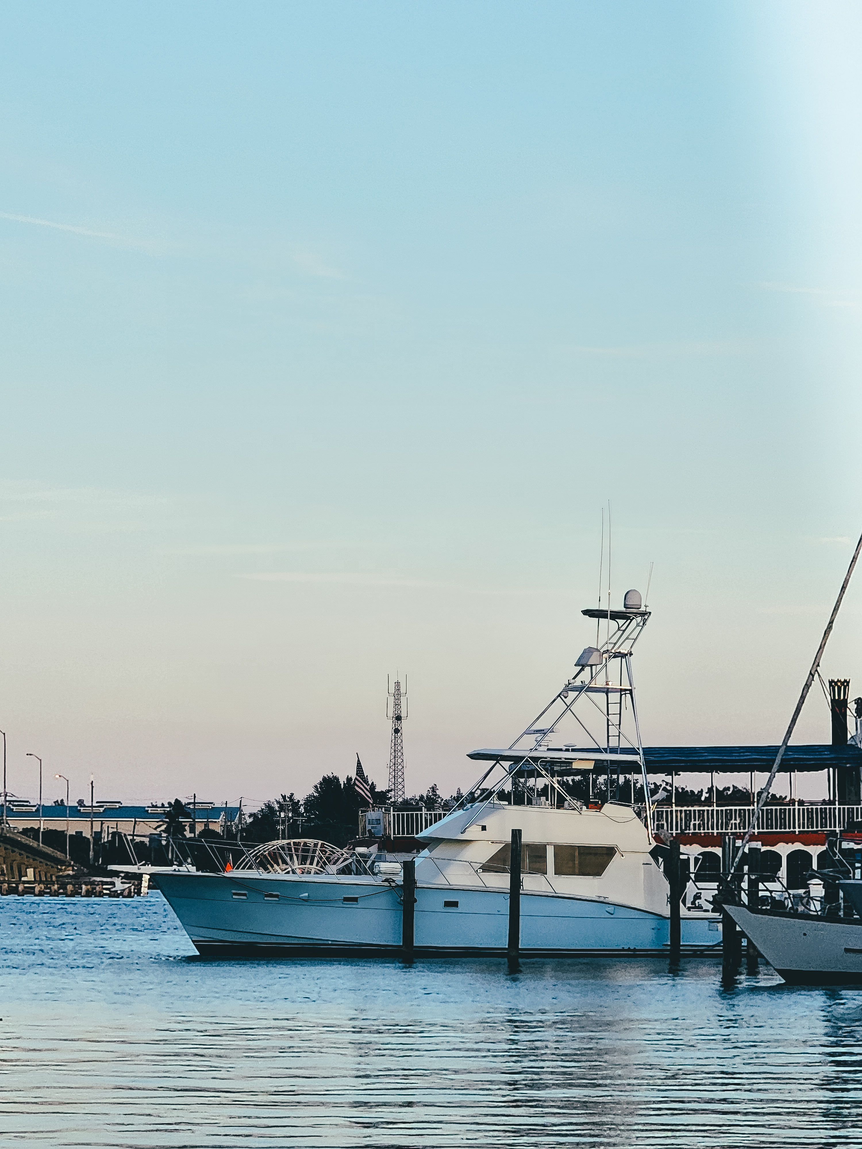 The sport fisher docked at golden hour