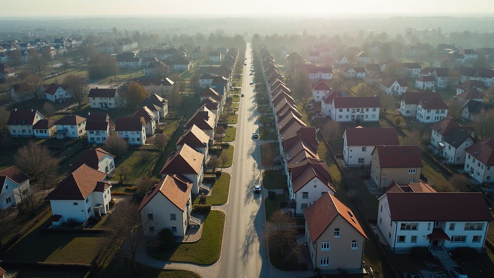 High angle view of residential neighbourhood with mixed housing types in Germany