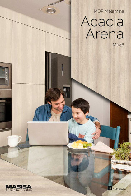 Acacia Arena de Masisa Melamina ideal para cocinas con un acabado maderado.