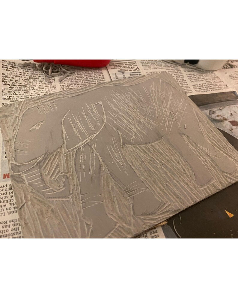 Thumbnail: Rustic Artisan Elephant Linoprint