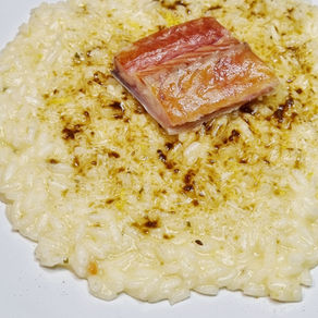 Risotto al Limone con Anguilla Affumicata e Polvere di Liquirizia