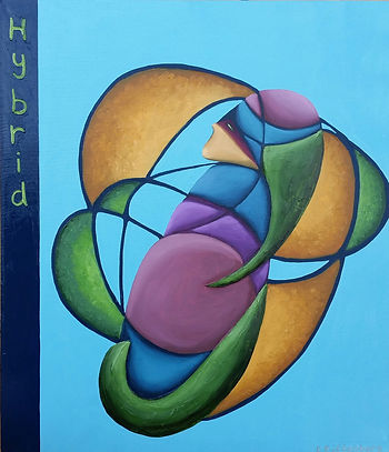 Hybrid Oil on canvas, 60x70 cm, Nov 2016 This painting representing a person with variety of talents, skills and characteristics that are not often expected to be found in one individual.