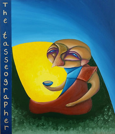 The tasseographer Oil on canvas, 60x70 cm, Jul 2015 This painting is talking about human's wish to know the future and the unknown through mystical means. The tasseographer doing future reading through tea/coffee but actually those are only the means to illuminate the knowledge/information projected to the soul. Many times people lose self confidence and cling to external means for receiving information related to their own lives which may help them to get some peace of mind or assist in decision making. The different external mystical methods can assist sometimes but the true and constant source of information is within us all if only we'll believe and listen. If we'll just sit quality think/meditate or clear our mind in any other way, we'll see things much clearer and the information we're seeking will be revealed to us.