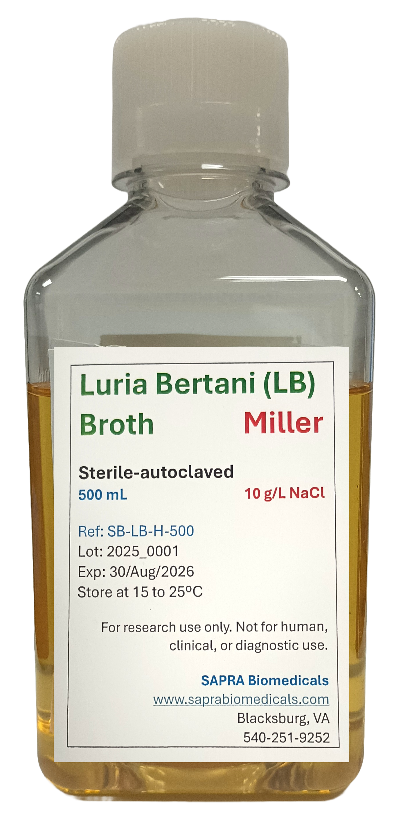 Luria Bertani Broth (LB Broth), Miller (Standard LB Broth) Medium, 500mL