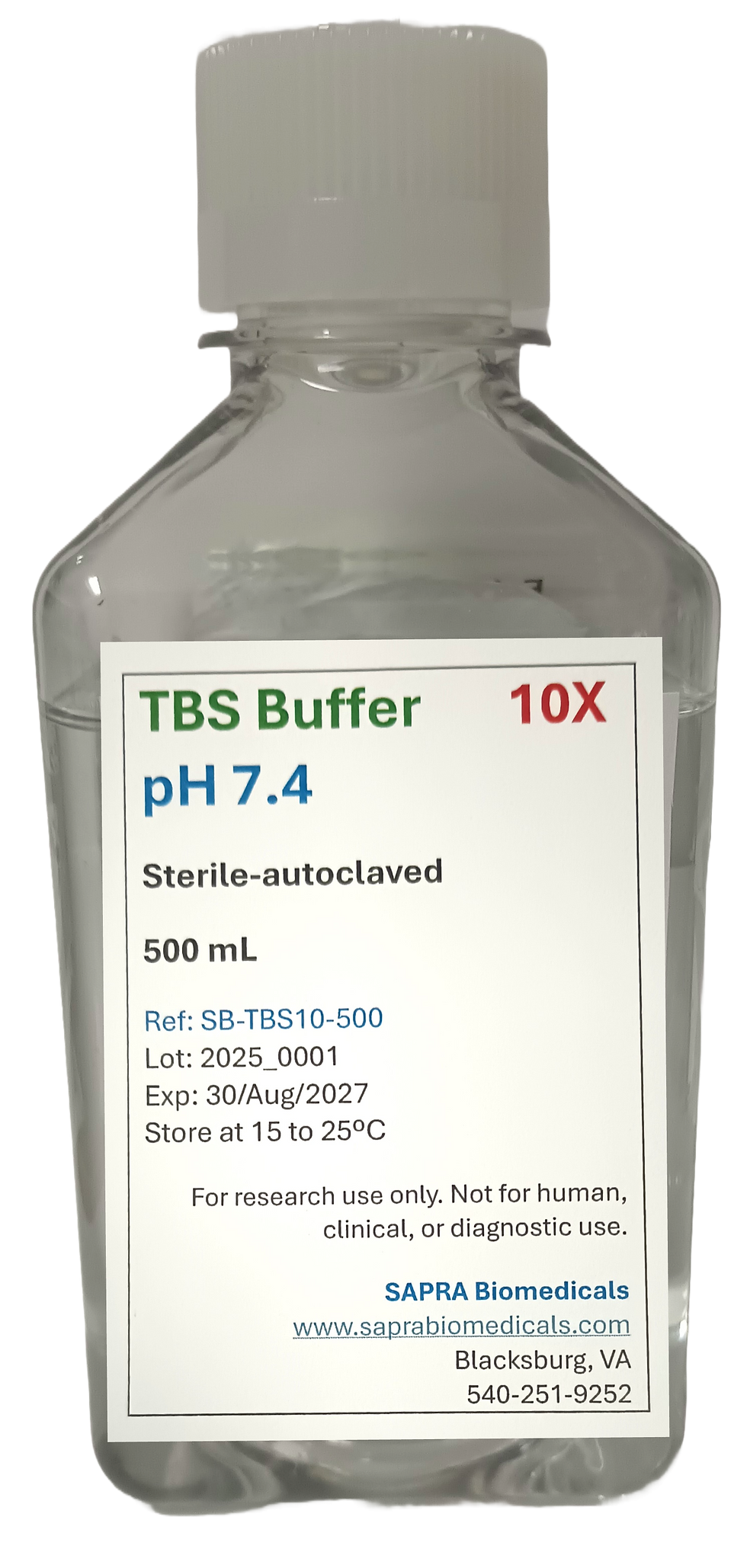 Tris Buffered Saline 10X (TBS 10X), pH 7.4, 500mL