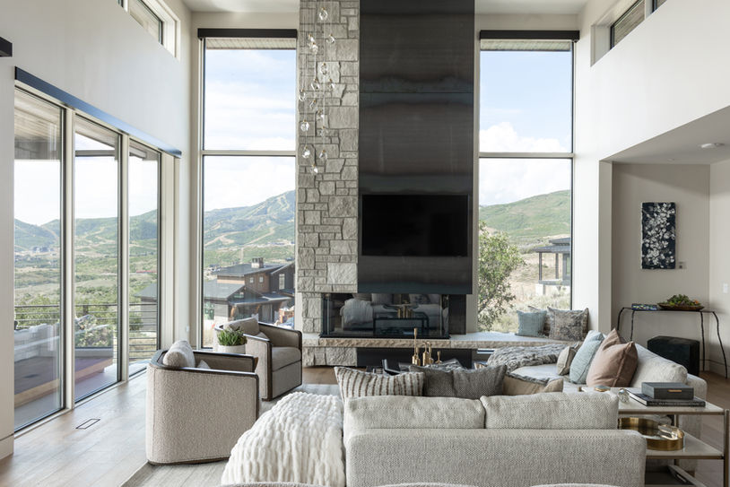 Great room with floor-to-ceiling windows framing mountain and water views, Gemini, Deer Valley