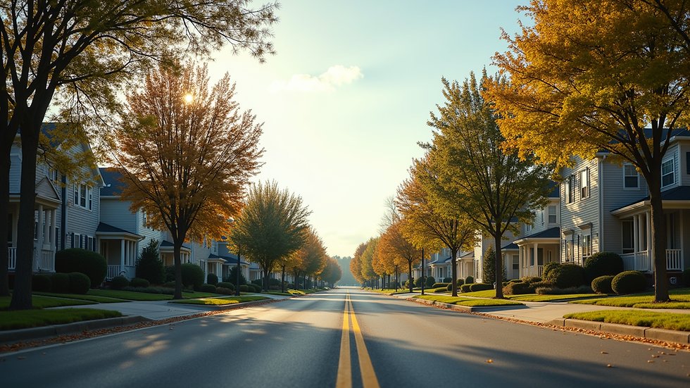 Eye-level view of a modern Nashville neighborhood street with houses and trees