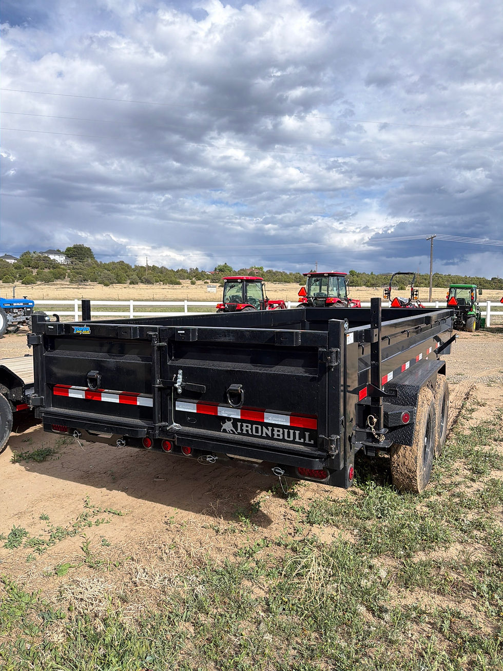 Thumbnail: Rear view of Iron Bull dump trailer with 24 inch dump sides