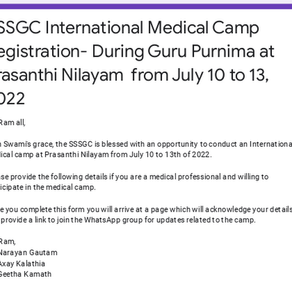 International Medical Camp Registration- During Guru Purnima at Prasanthi Nilayam from July 10 to...