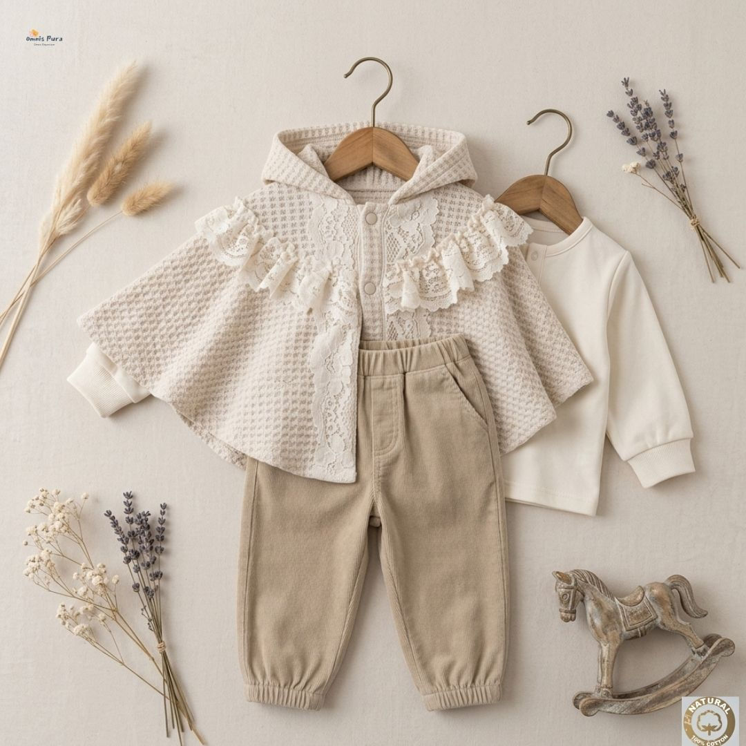 A Pack of Four Sizes 3-Piece Baby Girl Waffle Knit & Corduroy Set with Lace-6-18
