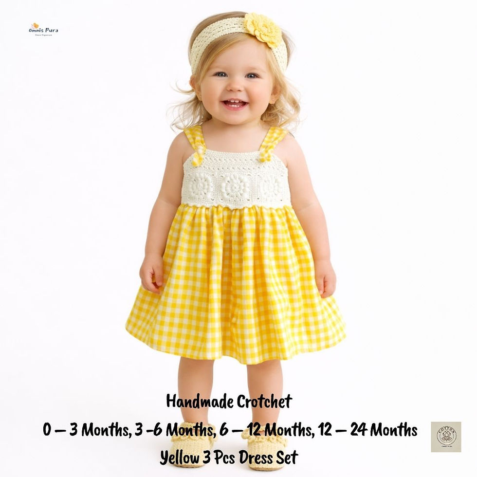Thumbnail: Handmade Crochet Cotton Baby Dress Set-3 Piece