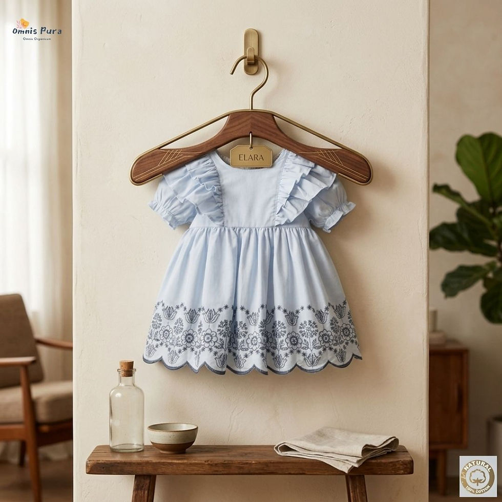 Thumbnail: Premium Organic Poplin Cotton Baby Dress - Double Ruffle-9-24M