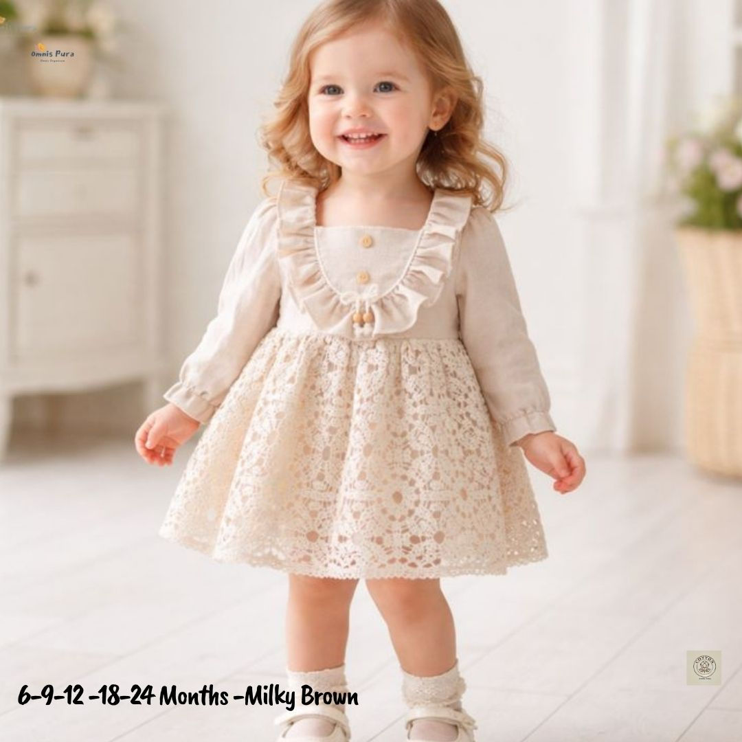 A Pack of Five Sizes Beaded Natural Cotton Baby Dress (6–24 M) | 3-Layer Skirt