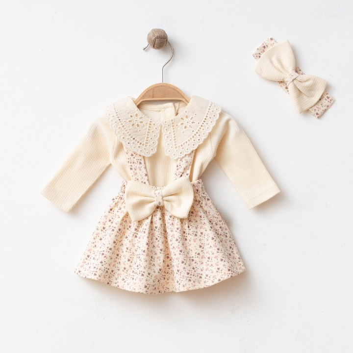 Thumbnail: A Pack of Four Sizes Leaf Print Baby Girl Dress with Lace Collar & Bow | 3–12 M